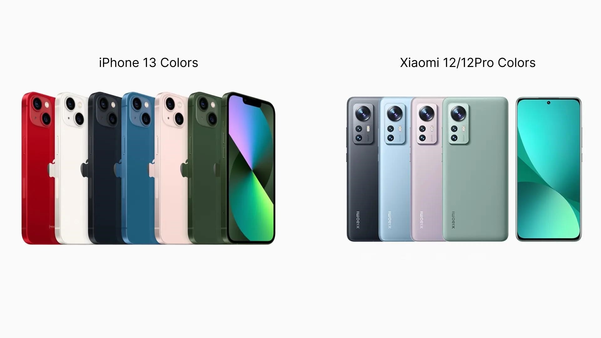 Xiaomi 12 vs iPhone 13 Colors and Designs